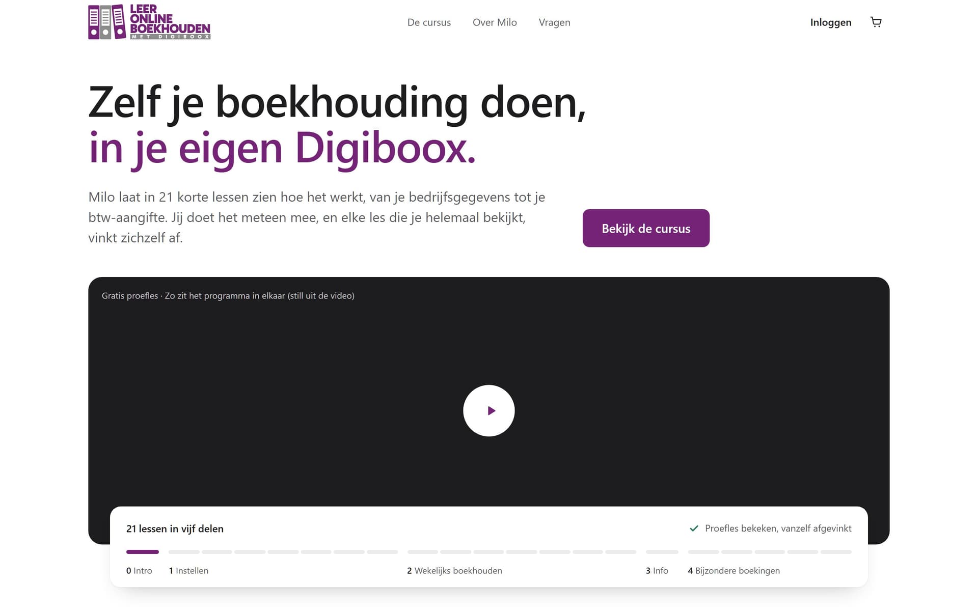 De nieuwe homepage van Leer Online Boekhouden: Zelf je boekhouding doen, in je eigen Digiboox